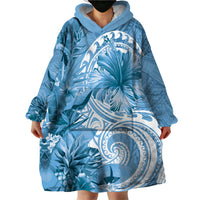 Polynesian Hibiscus Flower Tribal Wearable Blanket Hoodie Blue Color LT9 - Polynesian Pride