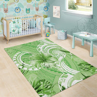 Polynesian Hibiscus Flower Tribal Area Rug Lime Green Color