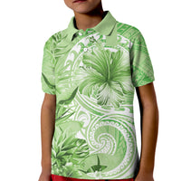 Polynesian Hibiscus Flower Tribal Kid Polo Shirt Lime Green Color