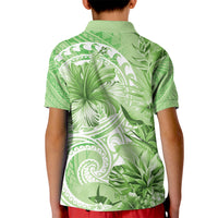 Polynesian Hibiscus Flower Tribal Kid Polo Shirt Lime Green Color