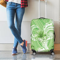 Polynesian Hibiscus Flower Tribal Luggage Cover Lime Green Color