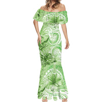 Polynesian Hibiscus Flower Tribal Mermaid Dress Lime Green Color LT9 - Polynesian Pride