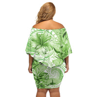 Polynesian Hibiscus Flower Tribal Off Shoulder Short Dress Lime Green Color LT9 - Polynesian Pride