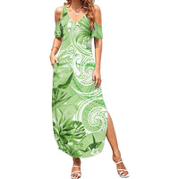 Polynesian Hibiscus Flower Tribal Summer Maxi Dress Lime Green Color LT9 Women Lime Green - Polynesian Pride