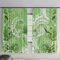 Polynesian Hibiscus Flower Tribal Window Curtain Lime Green Color LT9 With Hooks Lime Green - Polynesian Pride