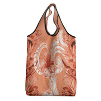 Polynesian Hibiscus Flower Tribal Grocery Bag Peach Color LT9 - Polynesian Pride