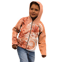 Polynesian Hibiscus Flower Tribal Kid Hoodie Peach Color