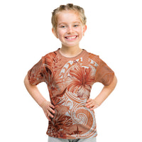 Polynesian Hibiscus Flower Tribal Kid T Shirt Peach Color