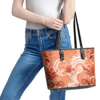 Polynesian Hibiscus Flower Tribal Leather Tote Bag Peach Color LT9 - Polynesian Pride