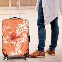 Polynesian Hibiscus Flower Tribal Luggage Cover Peach Color