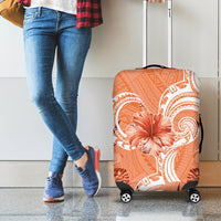 Polynesian Hibiscus Flower Tribal Luggage Cover Peach Color