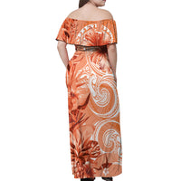 Polynesian Hibiscus Flower Tribal Off Shoulder Maxi Dress Peach Color LT9 - Polynesian Pride