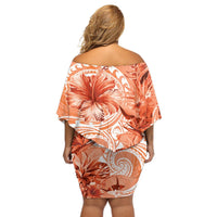Polynesian Hibiscus Flower Tribal Off Shoulder Short Dress Peach Color LT9 - Polynesian Pride