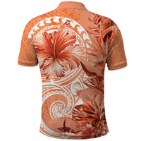 Polynesian Hibiscus Flower Tribal Polo Shirt Peach Color