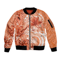 Polynesian Hibiscus Flower Tribal Sleeve Zip Bomber Jacket Peach Color LT9 Unisex Peach - Polynesian Pride