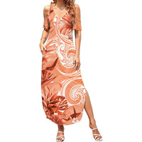 Polynesian Hibiscus Flower Tribal Summer Maxi Dress Peach Color LT9 Women Peach - Polynesian Pride