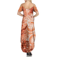 Polynesian Hibiscus Flower Tribal Summer Maxi Dress Peach Color LT9 - Polynesian Pride