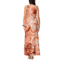 Polynesian Hibiscus Flower Tribal Tank Maxi Dress Peach Color LT9 - Polynesian Pride