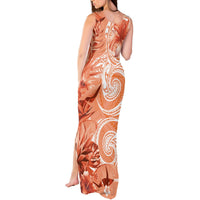 Polynesian Hibiscus Flower Tribal Tank Maxi Dress Peach Color LT9 - Polynesian Pride