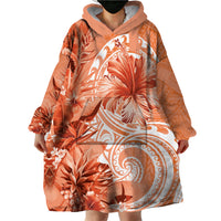 Polynesian Hibiscus Flower Tribal Wearable Blanket Hoodie Peach Color LT9 - Polynesian Pride