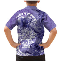 Polynesian Hibiscus Flower Tribal Family Matching Mermaid Dress and Hawaiian Shirt Violet Color