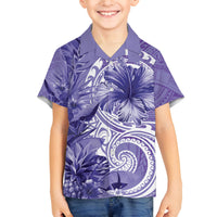 Polynesian Hibiscus Flower Tribal Family Matching Tank Maxi Dress and Hawaiian Shirt Violet Color