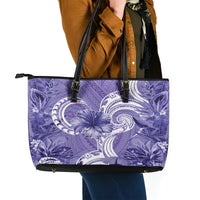 Polynesian Hibiscus Flower Tribal Leather Tote Bag Violet Color LT9 - Polynesian Pride