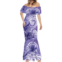 Polynesian Hibiscus Flower Tribal Mermaid Dress Violet Color LT9 - Polynesian Pride