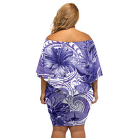 Polynesian Hibiscus Flower Tribal Off Shoulder Short Dress Violet Color LT9 - Polynesian Pride