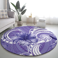 Polynesian Hibiscus Flower Tribal Round Carpet Violet Color