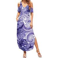 Polynesian Hibiscus Flower Tribal Summer Maxi Dress Violet Color LT9 Women Violet - Polynesian Pride