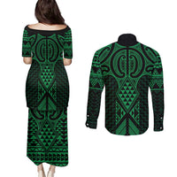 Kakariki Maori Ta Moko Poutama Art Couples Matching Puletasi and Long Sleeve Button Shirt LT9 - Polynesian Pride