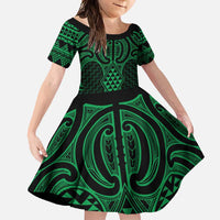 Kakariki Maori Ta Moko Poutama Art Family Matching Long Sleeve Bodycon Dress and Hawaiian Shirt