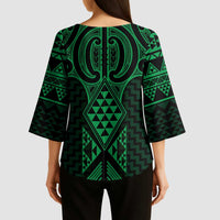 Kakariki Maori Ta Moko Poutama Art Kimono Sleeve Blouse - Polynesian Pride