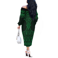 Kakariki Maori Ta Moko Poutama Art Off The Shoulder Long Sleeve Dress