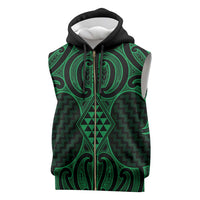 Kakariki Maori Ta Moko Poutama Art Sleeveless Zip Hoodie LT9 Green - Polynesian Pride
