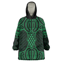 Kakariki Maori Ta Moko Poutama Art Wearable Blanket Hoodie LT9 One Size Green - Polynesian Pride