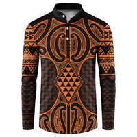 Karaka Maori Ta Moko Poutama Art Button Sweatshirt LT9 Gold - Polynesian Pride