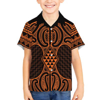 Karaka Maori Ta Moko Poutama Art Family Matching Off Shoulder Short Dress and Hawaiian Shirt