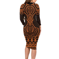 Karaka Maori Ta Moko Poutama Art Long Sleeve Bodycon Dress