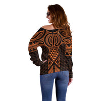 Karaka Maori Ta Moko Poutama Art Off Shoulder Sweater