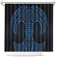 Kikorangi Maori Ta Moko Poutama Art Shower Curtain LT9 Blue - Polynesian Pride