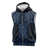 Kikorangi Maori Ta Moko Poutama Art Sleeveless Zip Hoodie LT9 Blue - Polynesian Pride
