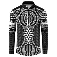 Ma Maori Ta Moko Poutama Art Button Sweatshirt LT9 White - Polynesian Pride