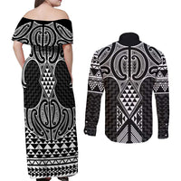 Ma Maori Ta Moko Poutama Art Couples Matching Off Shoulder Maxi Dress and Long Sleeve Button Shirt LT9 - Polynesian Pride