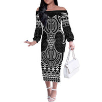 Ma Maori Ta Moko Poutama Art Family Matching Off The Shoulder Long Sleeve Dress and Hawaiian Shirt