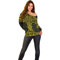 Mahi-dawg Maori Ta Moko Poutama Art Off Shoulder Sweater