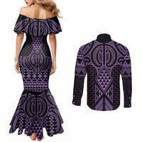 Waiporoporo Maori Ta Moko Poutama Art Couples Matching Mermaid Dress and Long Sleeve Button Shirt