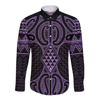 Waiporoporo Maori Ta Moko Poutama Art Long Sleeve Button Shirt LT9 Unisex Purple - Polynesian Pride