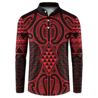 Whero Maori Ta Moko Poutama Art Button Sweatshirt LT9 Red - Polynesian Pride